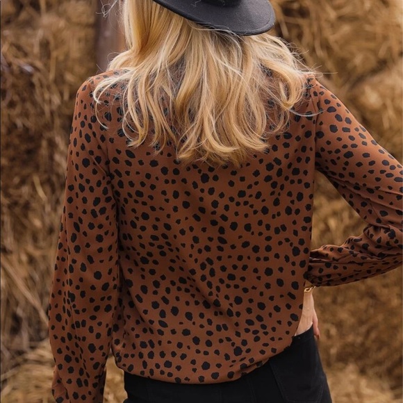 Cheetah print dot lantern sleeve blouse leopard - Picture 3 of 5